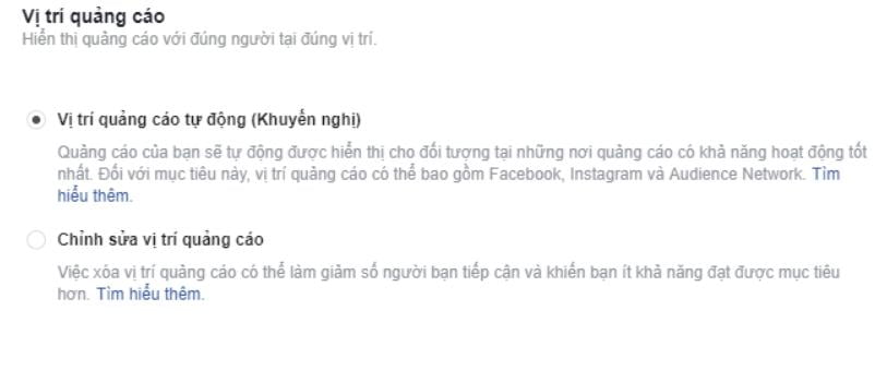 hướng dẫn chạy quảng cáo facebook 2020 lựa chọn vị trí cần quảng cáo